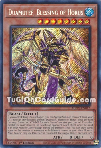 Yu-Gi-Oh Card: Duamutef, Blessing of Horus