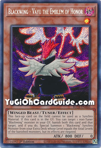 Yu-Gi-Oh Card: Blackwing - Vayu the Emblem of Honor