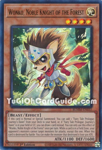 Yu-Gi-Oh Card: Wonko, Noble Knight of the Forest