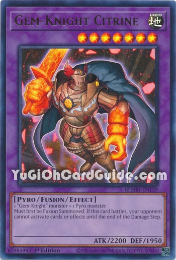 Yu-Gi-Oh Card: Gem-Knight Citrine