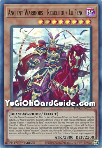 Yu-Gi-Oh Card: Ancient Warriors - Rebellious Lu Feng