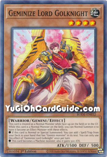 Yu-Gi-Oh Card: Geminize Lord Golknight