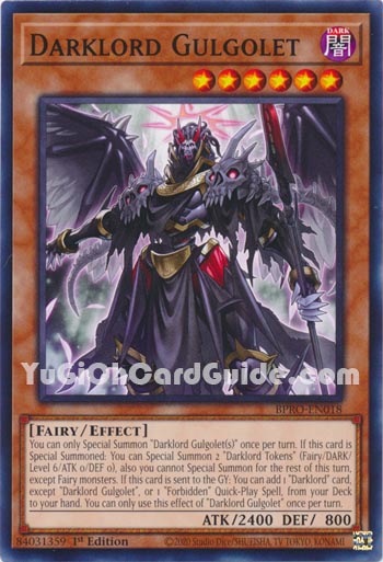 Yu-Gi-Oh Card: Darklord Gulgolet