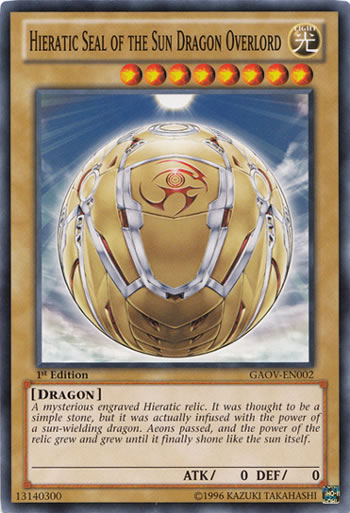 Yu-Gi-Oh Card: Hieratic Seal of the Sun Dragon Overlord
