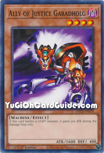 Yu-Gi-Oh Card: Ally of Justice Garadholg