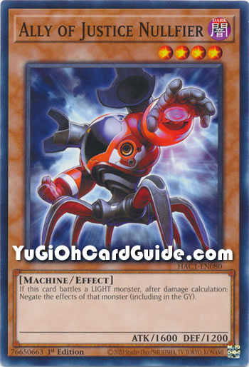 Yu-Gi-Oh Card: Ally of Justice Nullfier