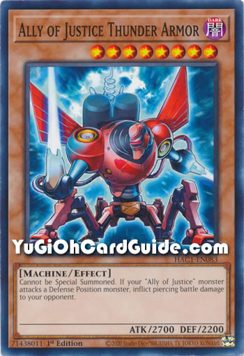 Yu-Gi-Oh Card: Ally of Justice Thunder Armor