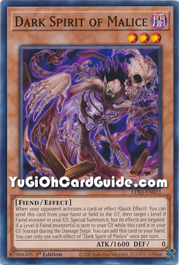 Yu-Gi-Oh Card: Dark Spirit of Malice