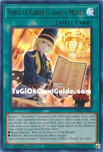 Yu-Gi-Oh Card: Voici la Carte (Today's Menu)